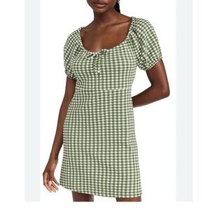 Madewell Green Gingham Puff-Sleeve Mini Dress